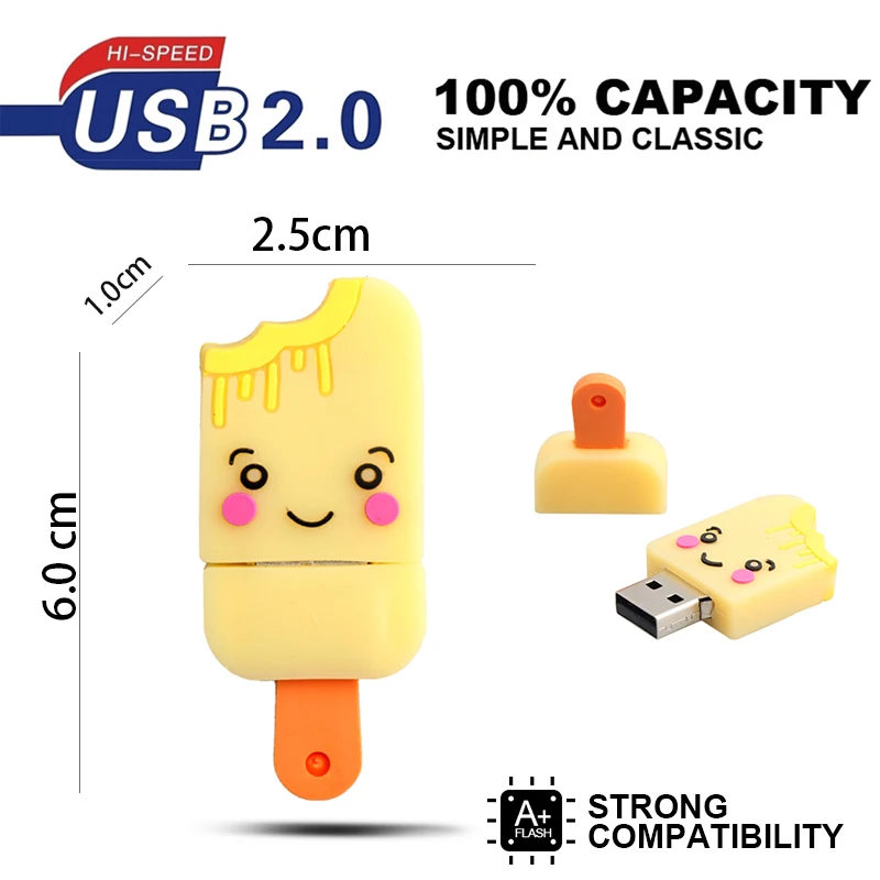 творческие флешку для мороженого USB 2.0 16g 4 гб 8 32 реальных возможностей PC pendrive