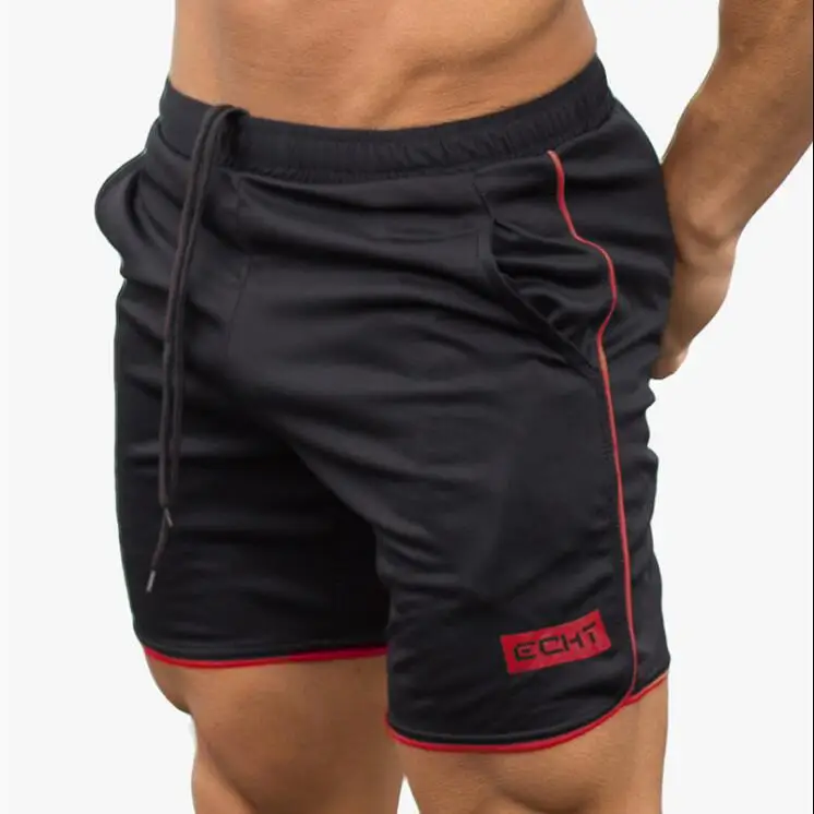 Мужские шорты, летние повседневные пляжные шорты-бермуды, мужские спортивные шорты для занятий бодибилдингом, шорты из сетчатой ткани, одежда для фитнеса - Цвет: black red