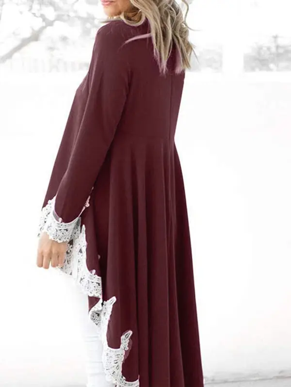 VESTLINDA Lace Insert Long Sleeve Blouse High Low Hem Loose Long Blusas Feminina Autumn Casual Clothes Womens Tops and Blouses 5