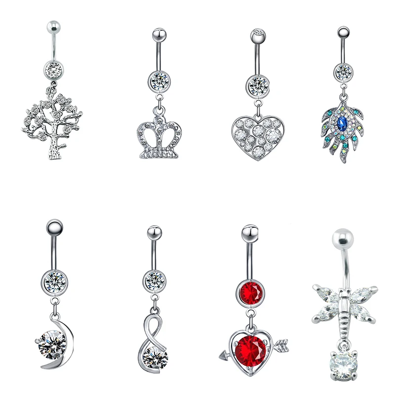 

ZS Navel Belly Button Rings Pendant Hot Sexy Women Navel Piercing Ombligo Crystal Stainless Steel Jewelry Belly Piercing Nombril