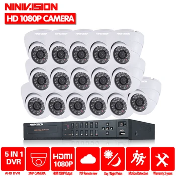 

NINIVISION 16CH 1080P DVR Video CCTV System HD 16Pcs 2.0MP 3000TVL IR indoor White Dome Security Camera Surveillance System