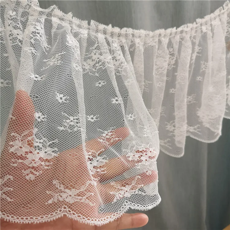 Ruffles lace white 23CM wide mesh pleated lace skirt swing bed skirt curtain clothing fold lace