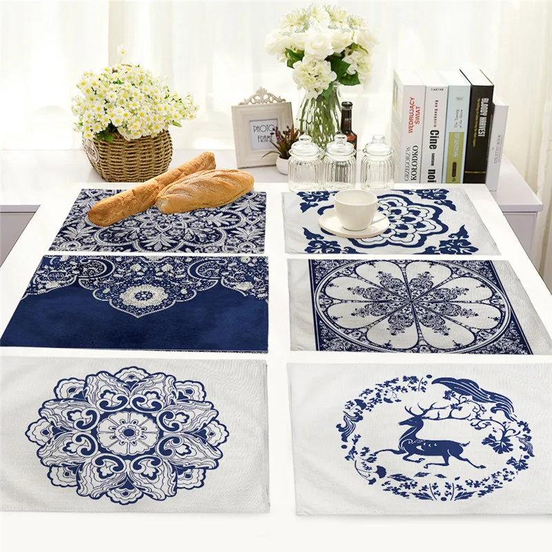 Kitchen Dinner Table Mats Cotton Linen Table Napkin Pattern Decorative