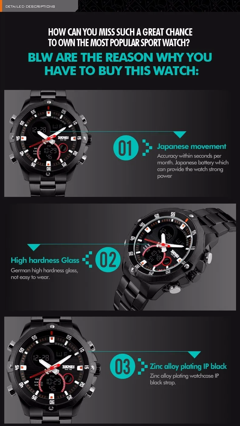 Top Luxury Brand SKMEI Men's Watches Full Steel Quartz Analog Digital LED Army Military Sport Watch Male Relogios Masculinos