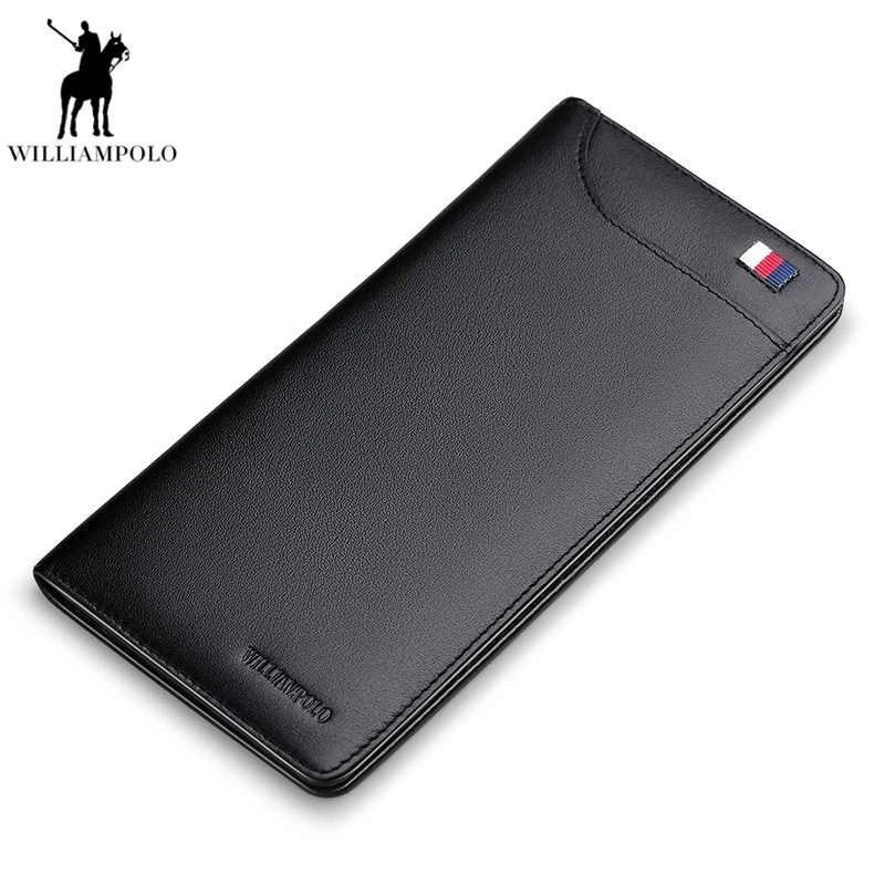 

WilliamPolo Fashion Genuine Leather Holders Men Slim Wallet luxury Brand Smart long Purse card holder Portafoglio Uomo PL302
