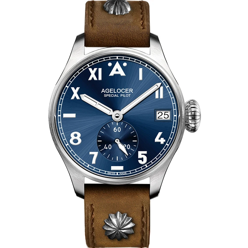 AGELCOER Дизайнерские мужские нарядные часы, автоматические механические часы с календарем, мужские часы с кожаным синим и черным циферблатом, простые наручные часы - Цвет: 3102A2