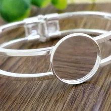 Высокое качество 20 мм посеребренный Браслет База Браслет Пустые фурнитура лоток рамка Установка Кабошон Камея(L6-21