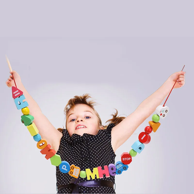 Perles en bois alphabet trafic jouets éducatifs pour enfants rond carré coloré Alphabet/lettre pour bracelet à bricoler soi-même collier cadeau