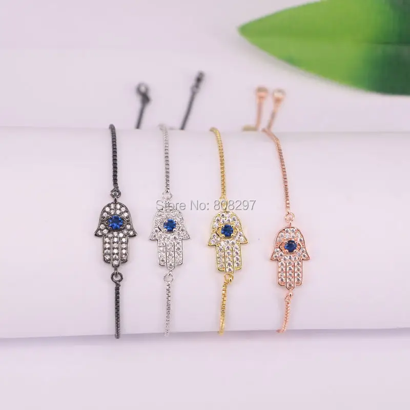 10 шт. микро pave Кубический Цирконий Шарм Хамса ручной регулируемый цепь плетеный браслет для женщин