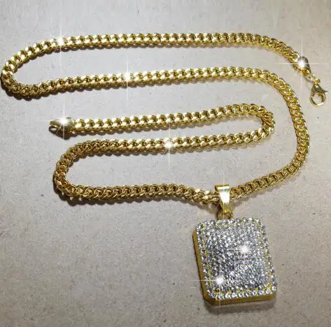 Karopel Iced Out Bling подвеска со стразами фианит Золотой баскетбольный крест ожерелье 24 дюймов звено цепи хип хоп ювелирные изделия - Окраска металла: square necklace