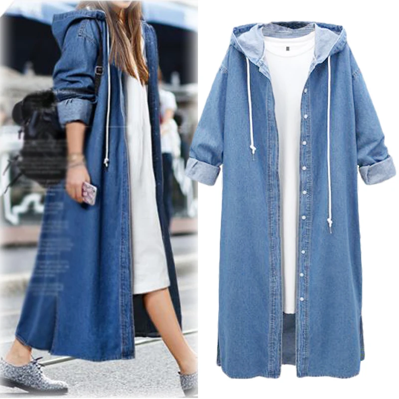 Women Basic Coat Denim Jacket Women Jeans Jacket Autumn Winter Long Warm Outwear Windbreker Wide Plus Size Korean Style Hoodies (2)