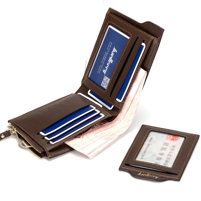 

Leisure Men's Zipper Wallet Multiple Card Slots Short Purses with Removable Card Holder Portable Coin Bag WB179