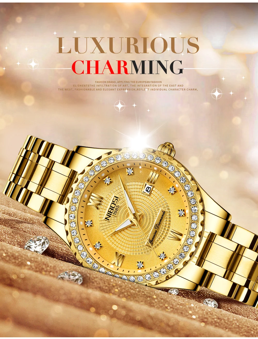 Relogio Feminino NIBOSI  Brand Luxury Women Watches Waterproof Lady Watches 2018 With Crystal Quartz Watches Women Gold  Clock   (2)