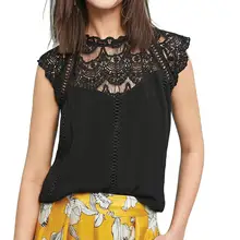 Yfashion Summer Chiffon Lace Blouse Women Sexy Hollow Collar Lace Splice Tops Clothes Blouses Fashion Casual Female Blouse lace panel blouse