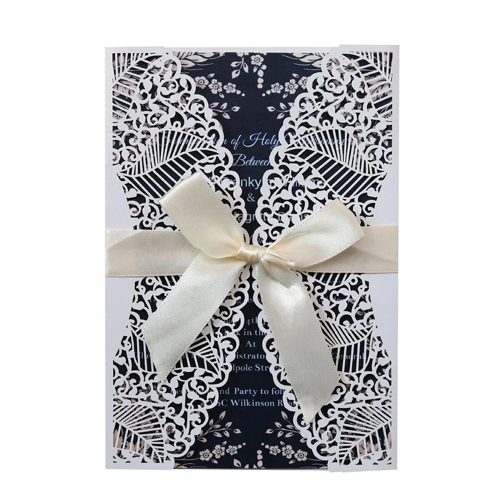 Luxurious 10Pcs Hollow Laser Cut Wedding Invitations Card Elegant Engagement Wedding Fashion Greeti - 33044503130