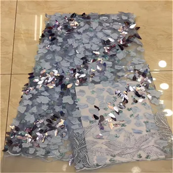 

Nigerian Sequins Lace Fabric 2019 High Quality African 3D Net Lace Fabric Wedding French Tulle Lace Material For Dress