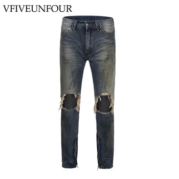 

VFIVEUNFOUR New Jeans Men's Skinny Biker Jeans Ripped Blue Color Fashion Slim Fit Elastic Denim Vintage zipper Jeans