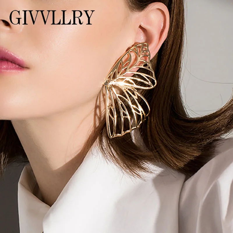 

GIVVLLRY Gold Butterfly Stud Earrings Fashion Jewelry Creative Silver Metal Insect Butterfly Wings Statement Earrings for Women