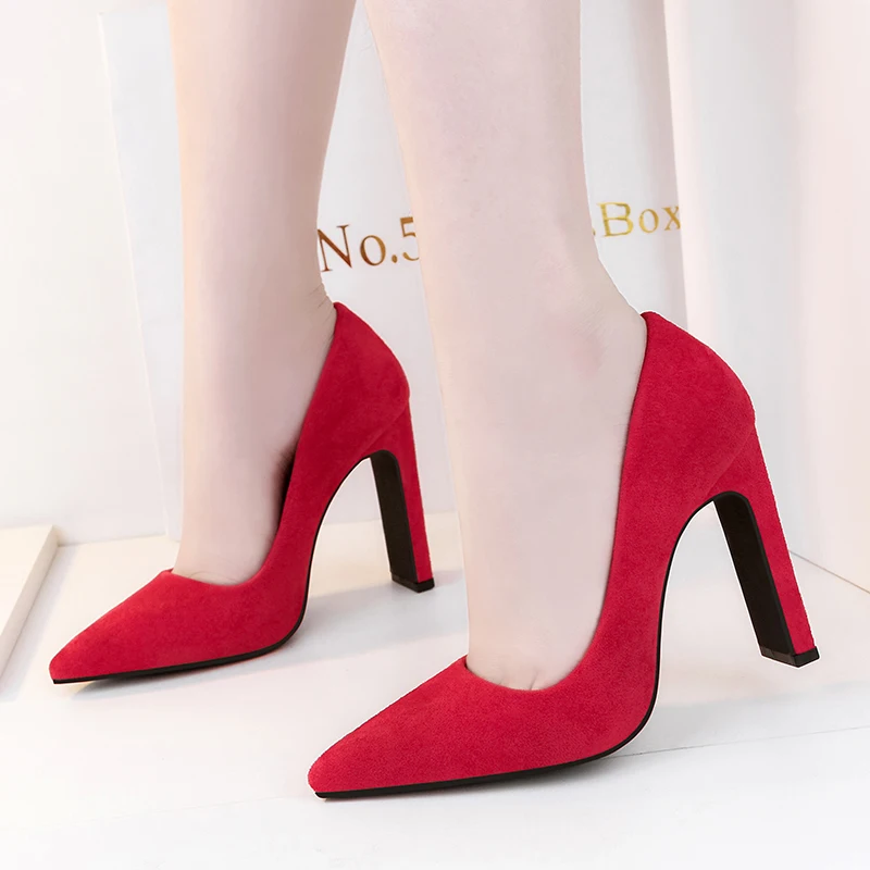 

2018 Size Women 10cm Block High Heels Bridal Scarpin Valentine Pumps Ladies Black khaki Plaza Cute Heels Female Bigtree Shoes