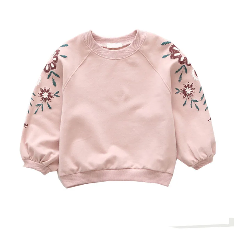Одежда для маленьких девочек; детские толстовки с длинными рукавами; Одежда для девочек с цветочным принтом; сезон осень-зима - Цвет: Розовый