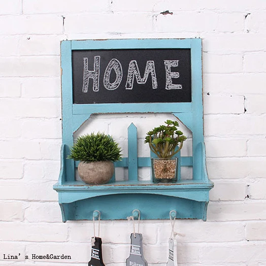 shabby chic handmade crafted decor wooden blackboard shelf (2)