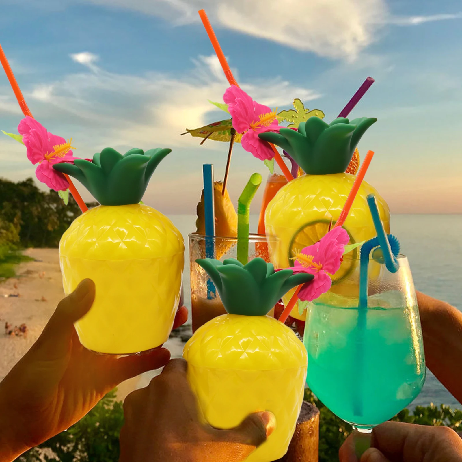

New Hawaiian Party Drinking Cup Coconut Pineapple Cup Summer Party Photo Props DIY Beach Birthday Party Decoration Supplies