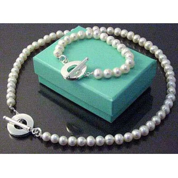 

Silver Clasp Jewelry Set Pearl Bracelet Necklace Sets for Women