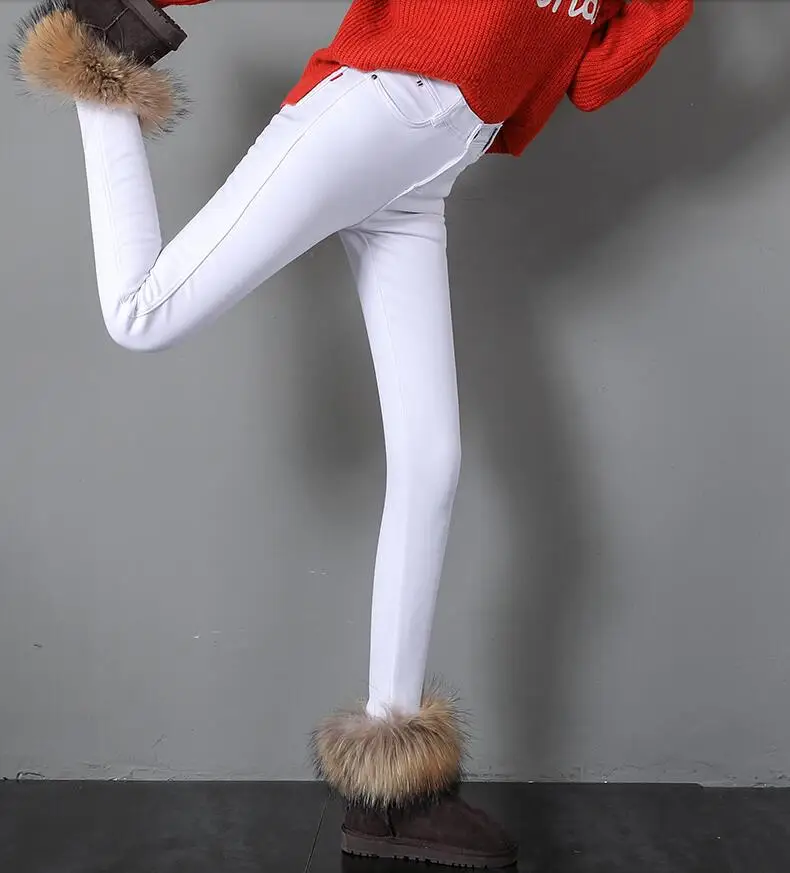 Из России качественные хлопковые белые джинсы женские флисовые бархатные узкие джинсы с высокой талией Стрейчевые хлопковые джинсовые брюки-карандаш
