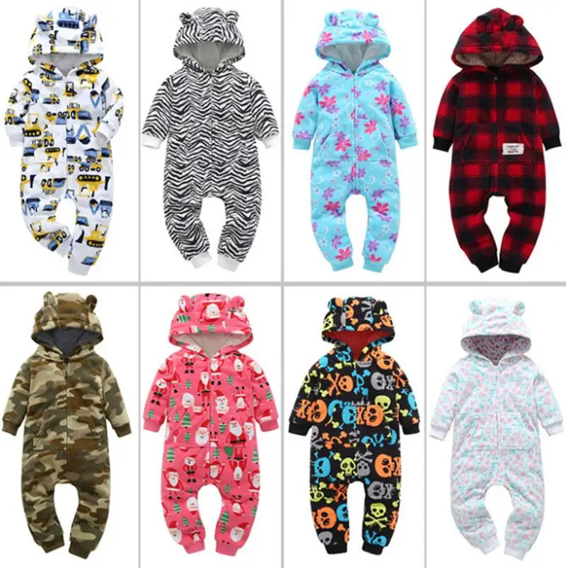 

New spring and autumn young children thick fleece jumpsuit hooded child climbing clothes winter Fleece jumpsuit
