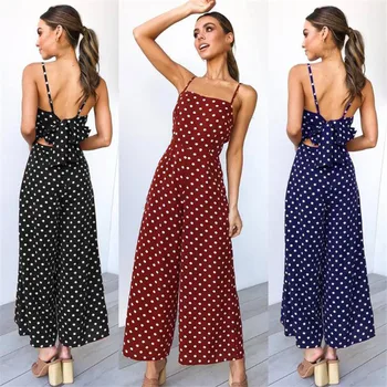

High Waist Jumpsuit One-Piece Wide-Leg Pants Sleeveless Casual Fashion Polka-dot Sling Backless Sexy Jumpsuit