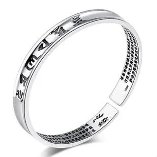 

Hot sale promotion 2016 new Buddhist heart sutra 925 sterling silver unisex bangles jewelry wholesale gift
