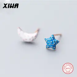 XIHA Moon Star Irrgualr милые маленькие серьги-гвоздики для Для женщин 925 пробы серебряные серьги офисные серьги ювелирные изделия 2018