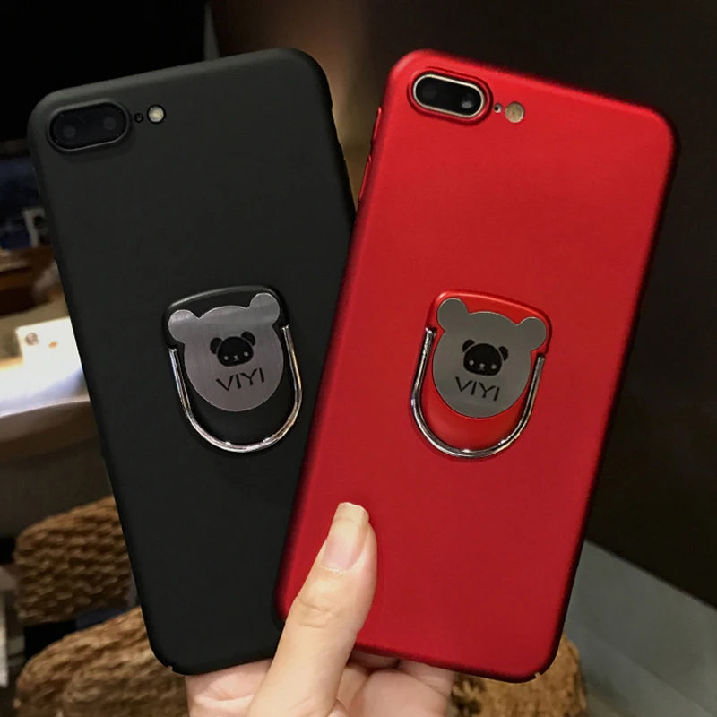 Cartoon Bear Finger Ring Holder Phone Case For iPhone X Xs 6Plus 8 7 6s Plus Hard Matte PC Cover plus Magnet Car Bracket Coque |