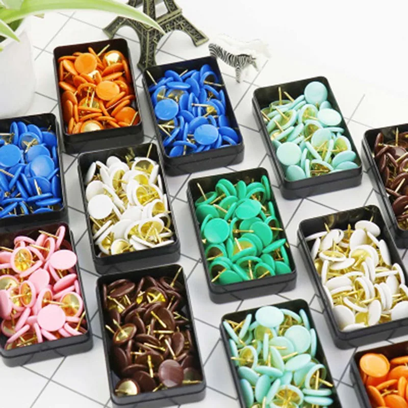 Colorful Metal Thumb Tacks Paper Map Cork Board Capped Headed Fixing Push Pins