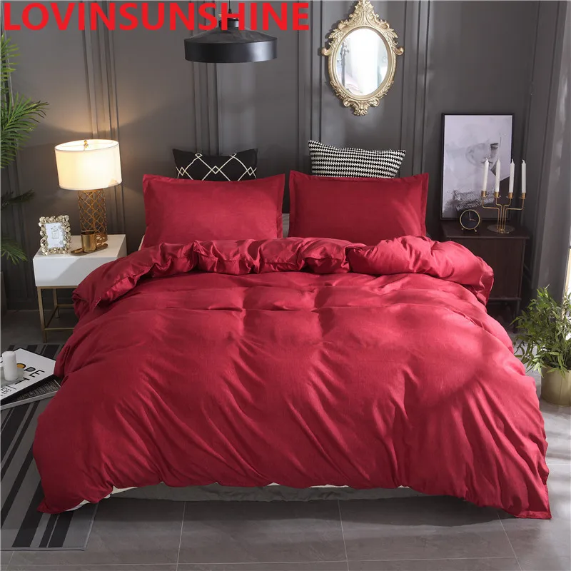 

LOVINSUNSHINE Wedding Bedding Set 2pcs/3pcs Solid Color Duvet Cover with Pillowcase Pure Red French Style Bed Sheet King Size