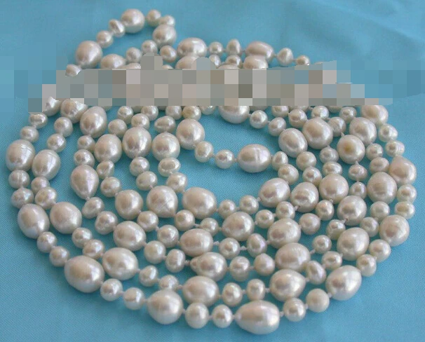 

RHJ0082 long 50" 10mm baroque white freshwater cultured pearl necklace AAA