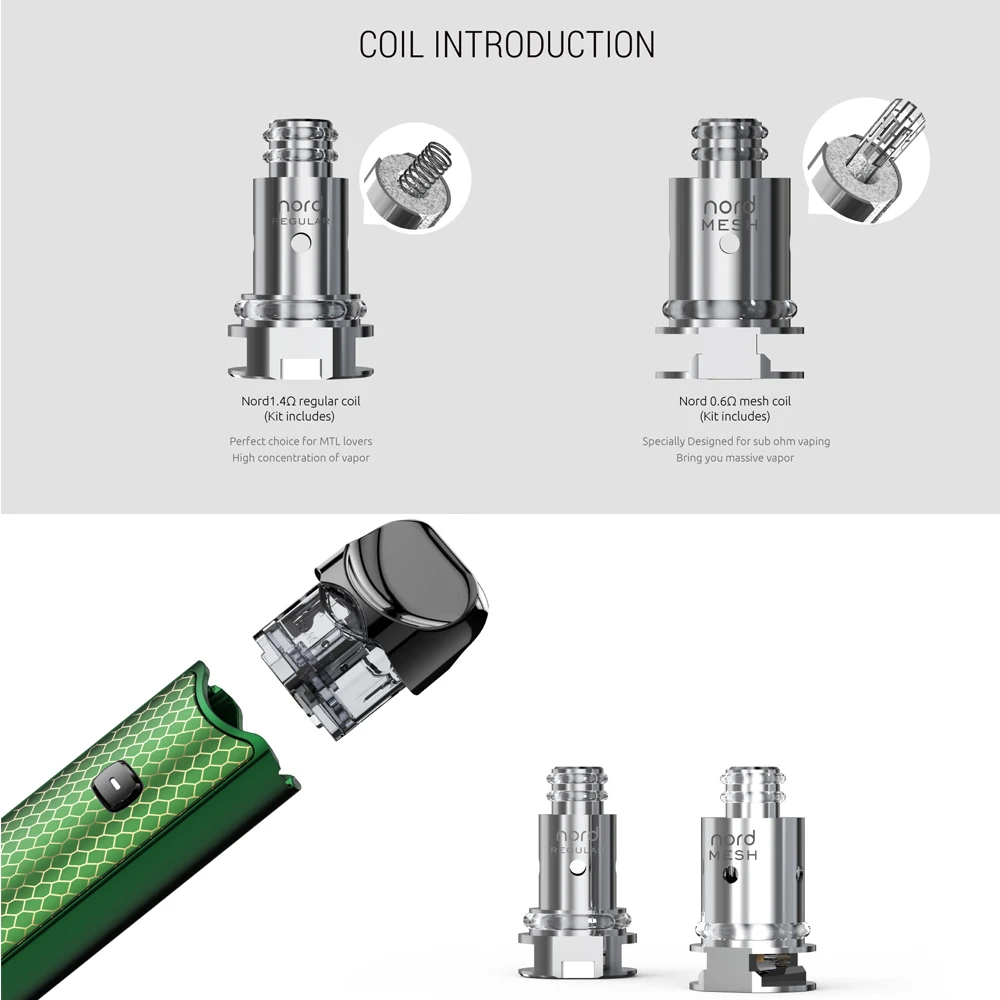 Оригинальный набор Smok Nord Pod vape с картриджем 1100 мАч и 3 мл сетчатая катушка