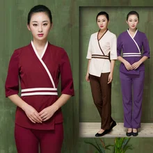 10 компл./лот) Одежда для спа-красоты Рабочая одежда комплект со штанами с коротким рукавом рабочая одежда Горячая весенняя одежда для отдыха хан паровой сервис