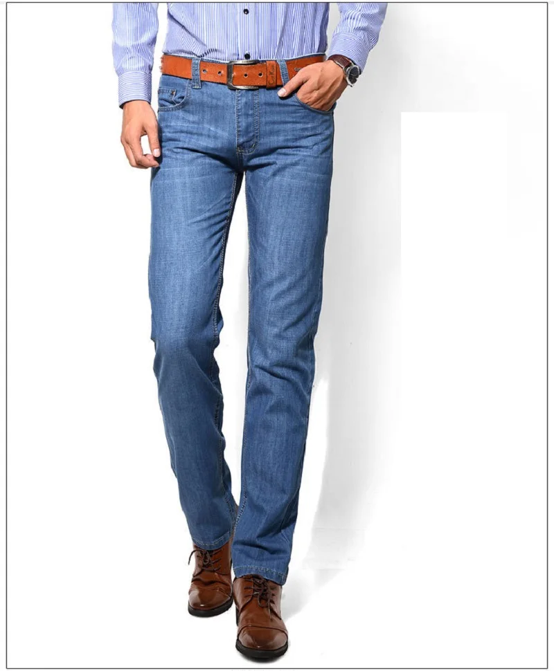 

New arrival business men fashion casual straight jeans male mid waist full length slim fit denim pants