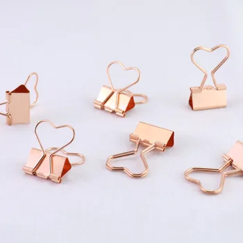 

12pcs/box Heart Paper Clip Rose Gold Metal Binder Clips Notes Letter Paper Clip Clamp Supplies
