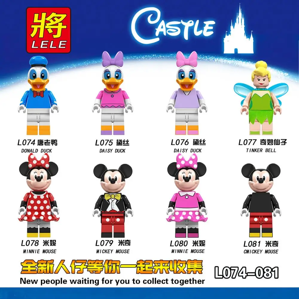 

Anime Cartoon Mickeys Mouse Friends Girls Toys Story Minnie Donald Duck Fairy Tale Tinker Bell Princess Building Blocks Figures