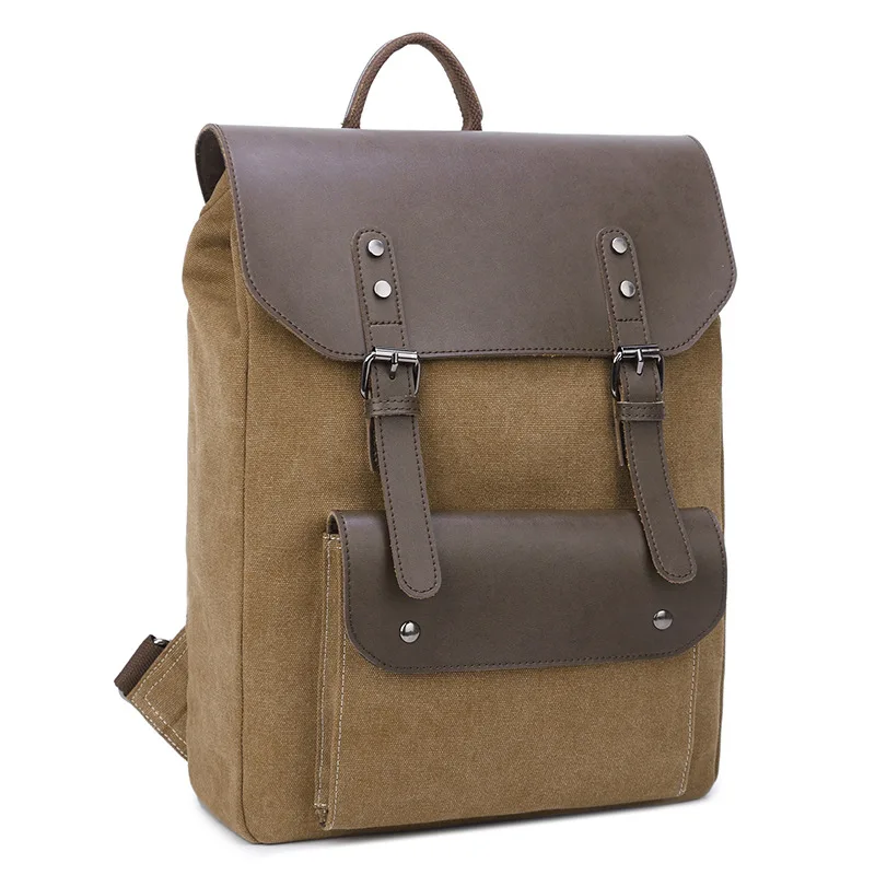 

New canvas with leather shoulder bag selling solid color canvas bag vertical square shoulder portable multifunctional retro comp
