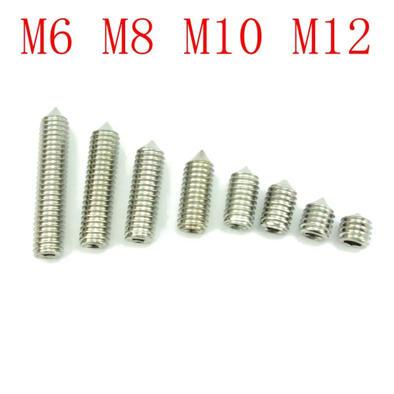 M6 M8 M10 M12 Stainless Steel 304 Grub Screws Cone Point Hexagon Hex