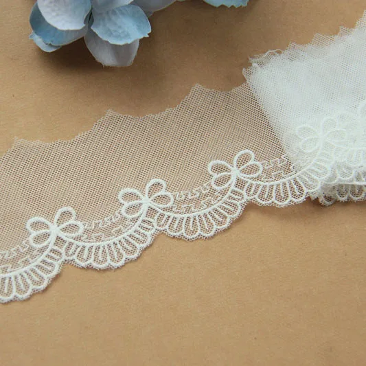 14 ярдов/серия Белый хлопок марли бантом Вышивка кружевной отделкой DIY CRAFT 6 см