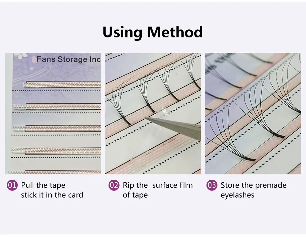 10 шт. карта для хранения ресниц Premade Fans для наращивания Ресниц Объемная бумага для хранения ресниц 2 мм Липкая лента накладные ресницы карта