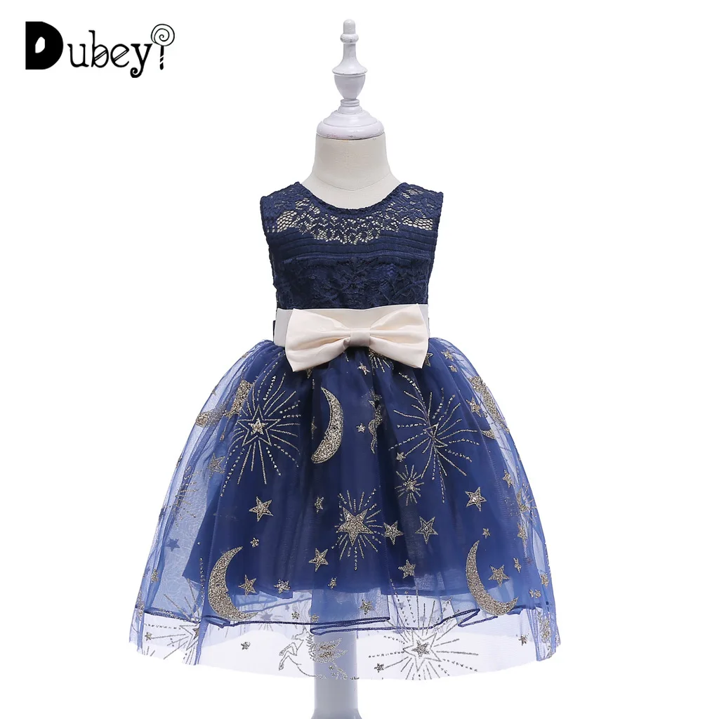 Новое летнее платье-пачка; блестящие Бальные платья для девочек; вечерние кружевные костюмы принцессы без рукавов с бантом