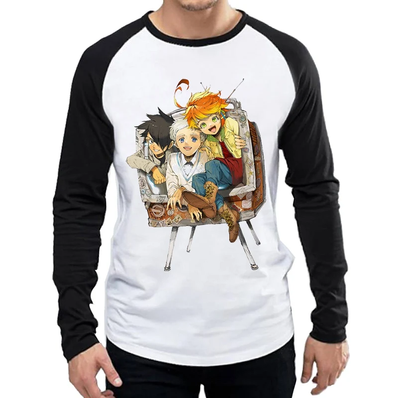 Футболка с длинным рукавом "обещанная Neverland", модная мужская футболка с аниме "обещанная Neverland", футболки, футболка с длинным рукавом