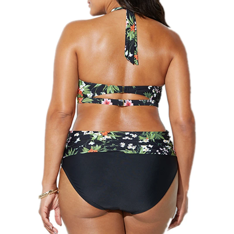 Billig Große größe badeanzug frauen bademode bikini 2018 Push Up hohe taille floral print Badeanzug Strand bikini plus size bademode 4XL