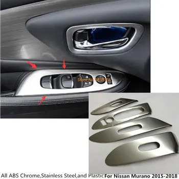 

For Nissan Murano 2015 2016 2017 2018 Stainless Steel Door Window Glass Inner Panel Armrest Lift Switch Button Trim Molding 4pcs