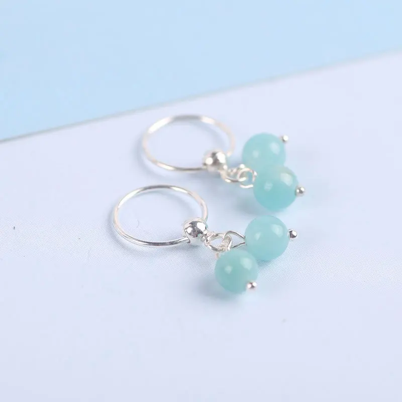 

925 Sterling Silver Natural Stone Mini Ear Ring Fashion Z8495